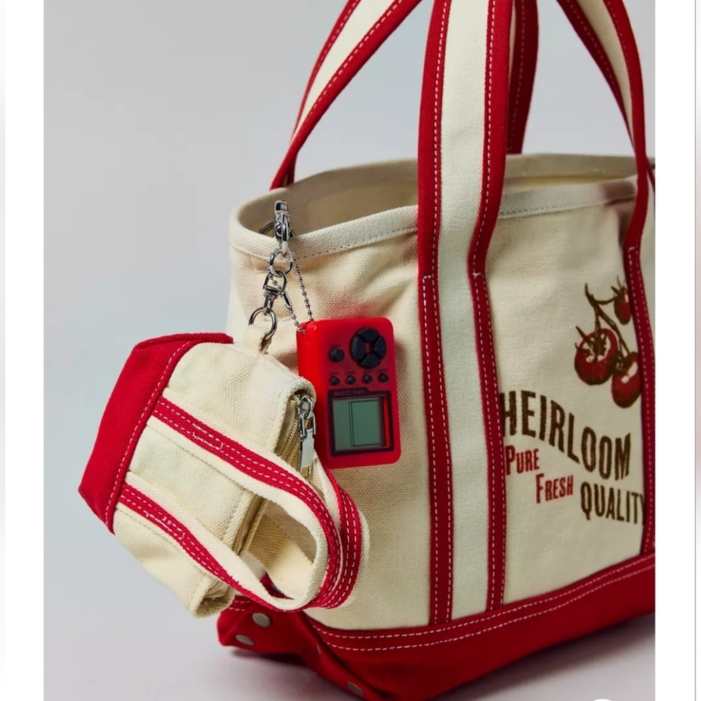 Urban Outfitters BDG Mini Tote Bag Charm Keychain Red and Cream New - Picture 2 of 4